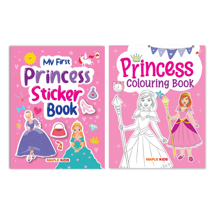 Activity books for Kids (Set of 2 Books) - Princess sticker and Colouring Activity Books