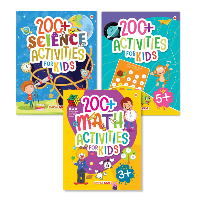 Activity Books for Kids - 200+ Science, 200+ Brain Activities 5+, 200+ Maths (Set of 3 Books)