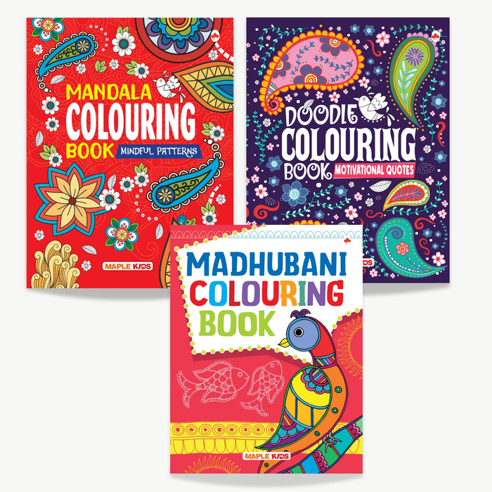 Colouring Books (Set of 3 Books) - Mandala, Doodle, Madhubani